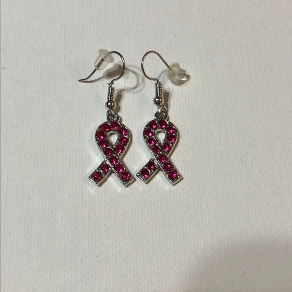 Pink ribbon earrings